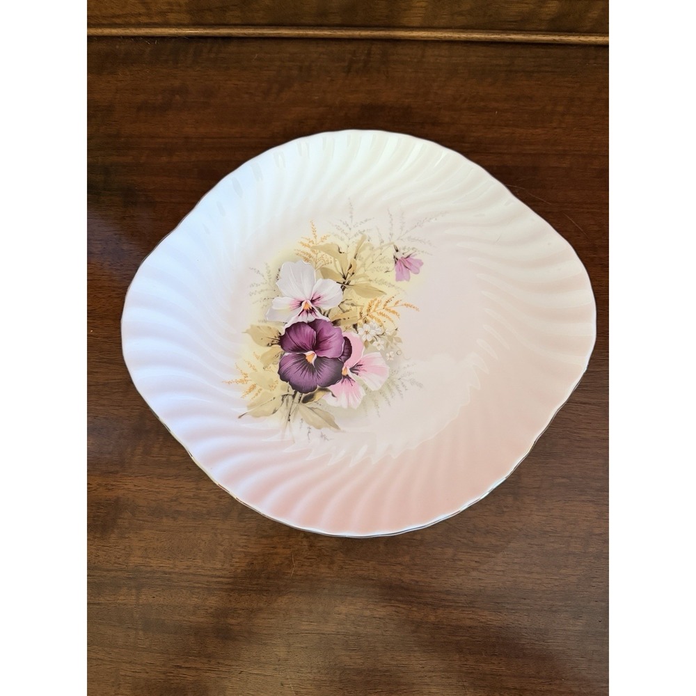 Royal Vale Bone China England Handled Cake Plate Pansies Excellent